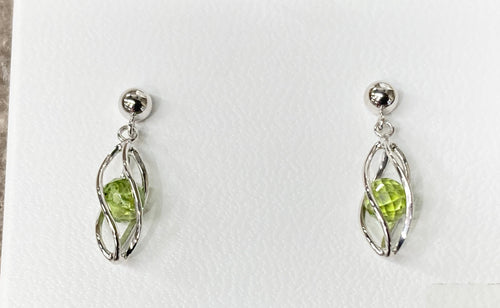 Silver Caged Peridot Dangle Earrings