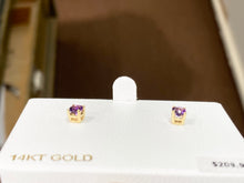 Cargar imagen en el visor de la galería, Amethyst 14 K Yellow Gold Stud Earrings