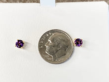 Load image into Gallery viewer, Amethyst 14 K Yellow Gold Stud Earrings