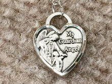 Charger l&#39;image dans la galerie, Guardian Angel Silver Heart Pendant With Chain Religious
