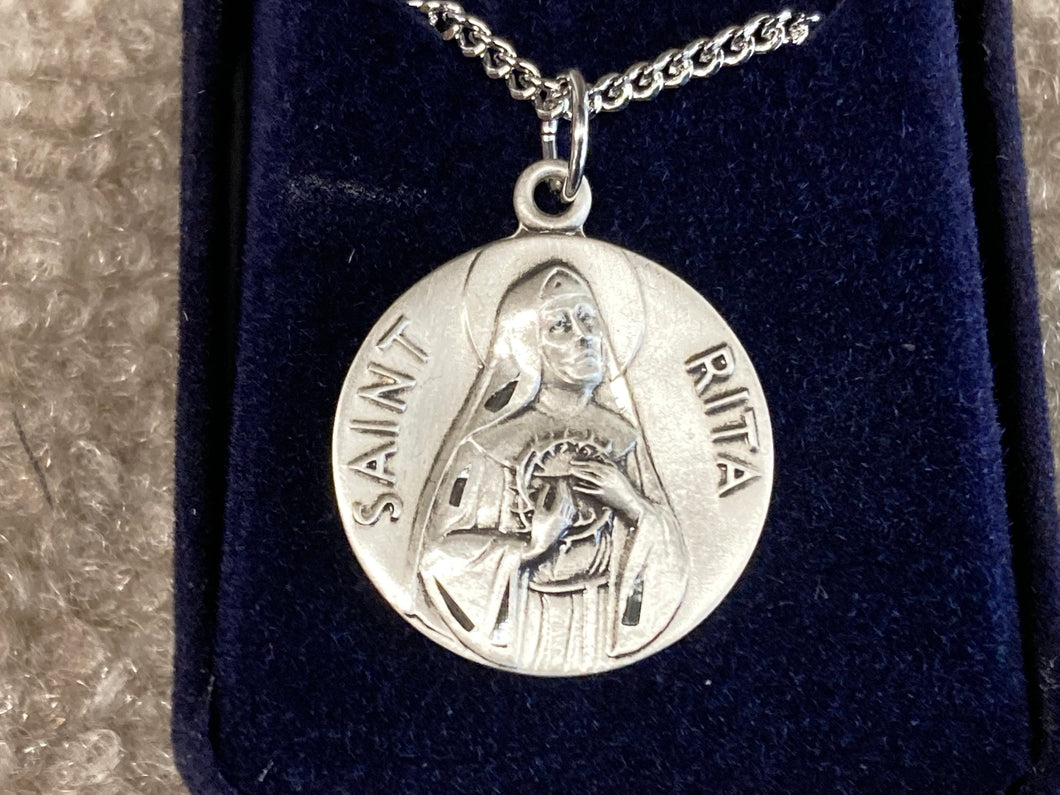 Saint Rita Silver Pendant With Chain Religious