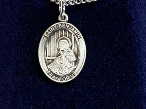 Saint Benjamin Silver Pendant And Chain Religious