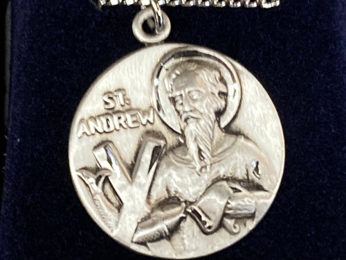 Saint Andrew Silver Pendant With 24 Inch Curb Chain Religious