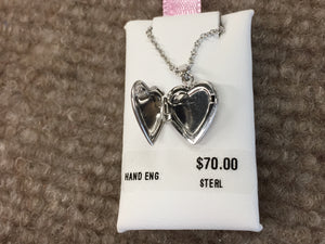 Children's Silver Heart Locket Engravable With 15" Silver Rope Chain