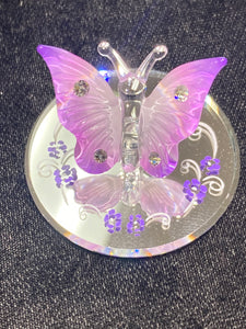 Lavender Butterfly Glass Figurine With Crystals
