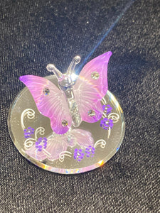 Lavender Butterfly Glass Figurine With Crystals
