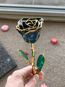 Glitter Blue Gold Plated Rose
