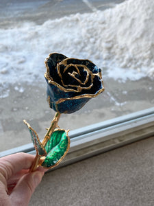 Glitter Blue Gold Plated Rose