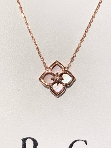 Silver Mother Of Pearl Flower Pendant Rose Gold Plated