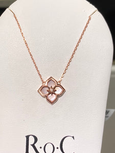 Silver Mother Of Pearl Flower Pendant Rose Gold Plated