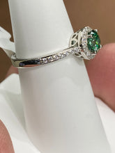 Load image into Gallery viewer, Green Swarovski Zirconia Silver Halo Ring