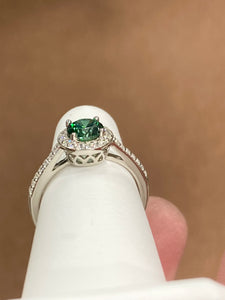 Green Swarovski Zirconia Silver Halo Ring