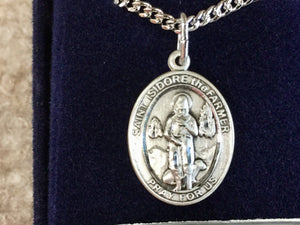 Saint Isidore The Farmer Silver Pendant And Silver Chain Religious