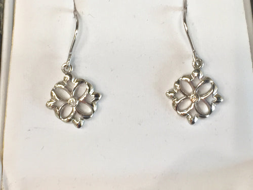 Sterling Silver Dangle Diamond Earrings