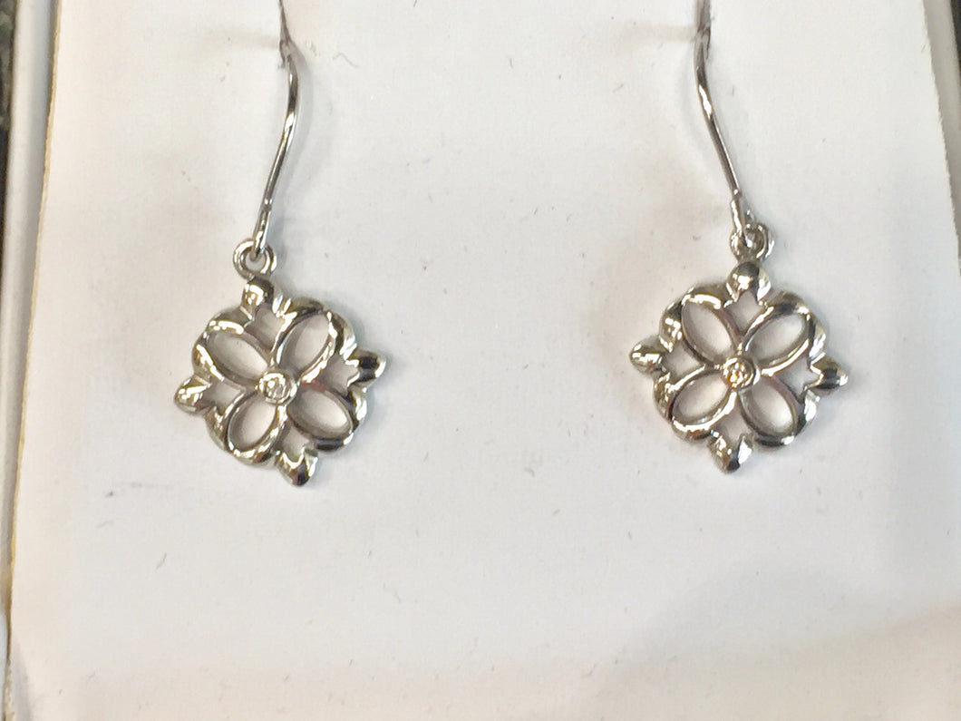 Sterling Silver Dangle Diamond Earrings