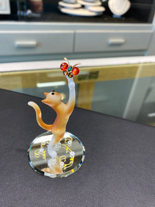Cat And Butterfly Glass Figurine