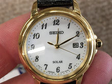 Load image into Gallery viewer, Seiko Women&#39;s Gold Tone Black Leather Strap Watch