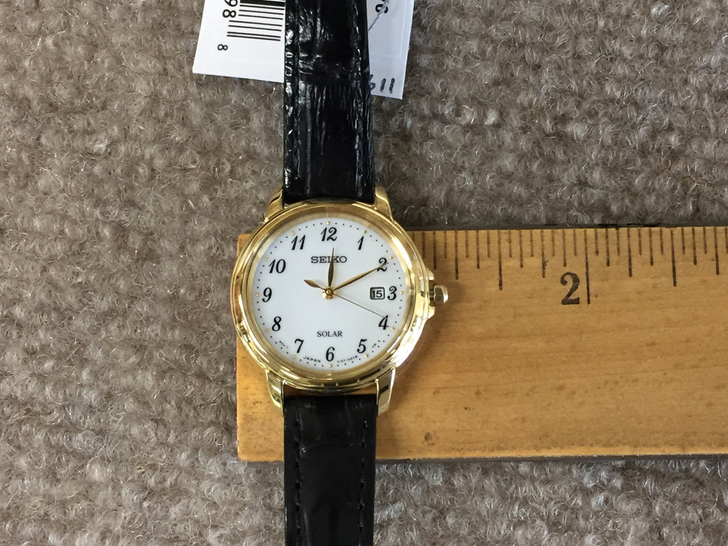 Seiko Women's Gold Tone Black Leather Strap Watch