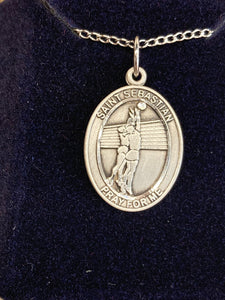 Saint Sebastian Volleyball Silver Pendant With Chain