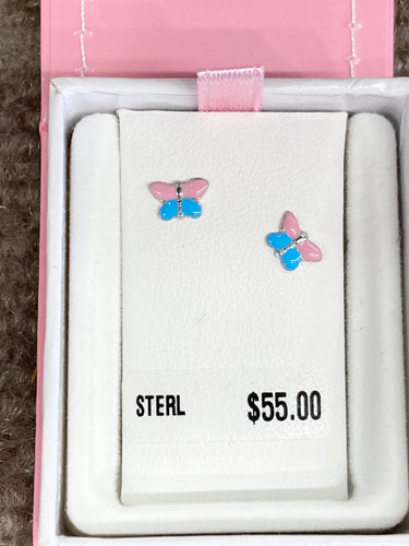 Butterfly Sterling Silver Baby/Child Earrings Threaded Backs