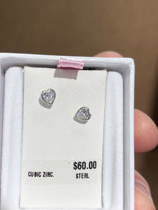 Silver Baby Cubic Zirconia Heart Earrings