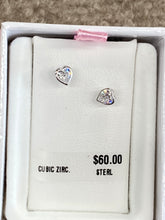 Load image into Gallery viewer, Silver Baby Cubic Zirconia Heart Earrings