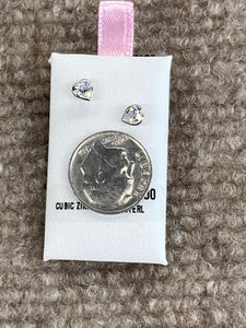 Silver Baby Cubic Zirconia Heart Earrings