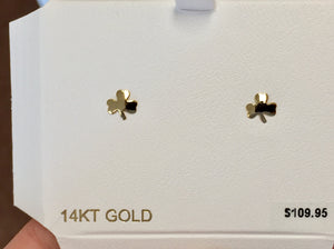 Clover Earrings 14 K Yellow Gold Studs