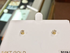 Cubic Zirconia 14 K Yellow Gold Earrings