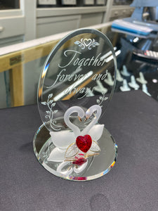 Swans With Heart Together Forever And Always Glass Figurine