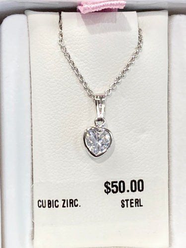 Silver Cubic Zirconia Heart Necklace