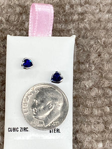 Silver Blue Heart Shaped Baby Earrings