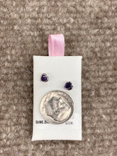 Load image into Gallery viewer, Silver Baby Heart Purple Cubic Zirconia Earrings