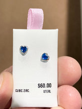 Load image into Gallery viewer, December Birthstone Silver Heart Children&#39;s Earrings