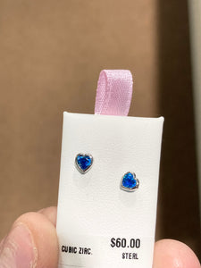 December Birthstone Silver Heart Children's Earrings