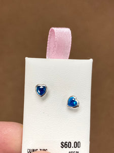 December Birthstone Silver Heart Children's Earrings