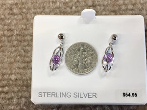 Caged Amethyst Sterling Silver Dangle Stud Earrings
