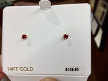 Load image into Gallery viewer, Ruby 14 K Yellow Gold Stud Earrings