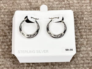 Sterling Silver Engraved Hoop Earrings