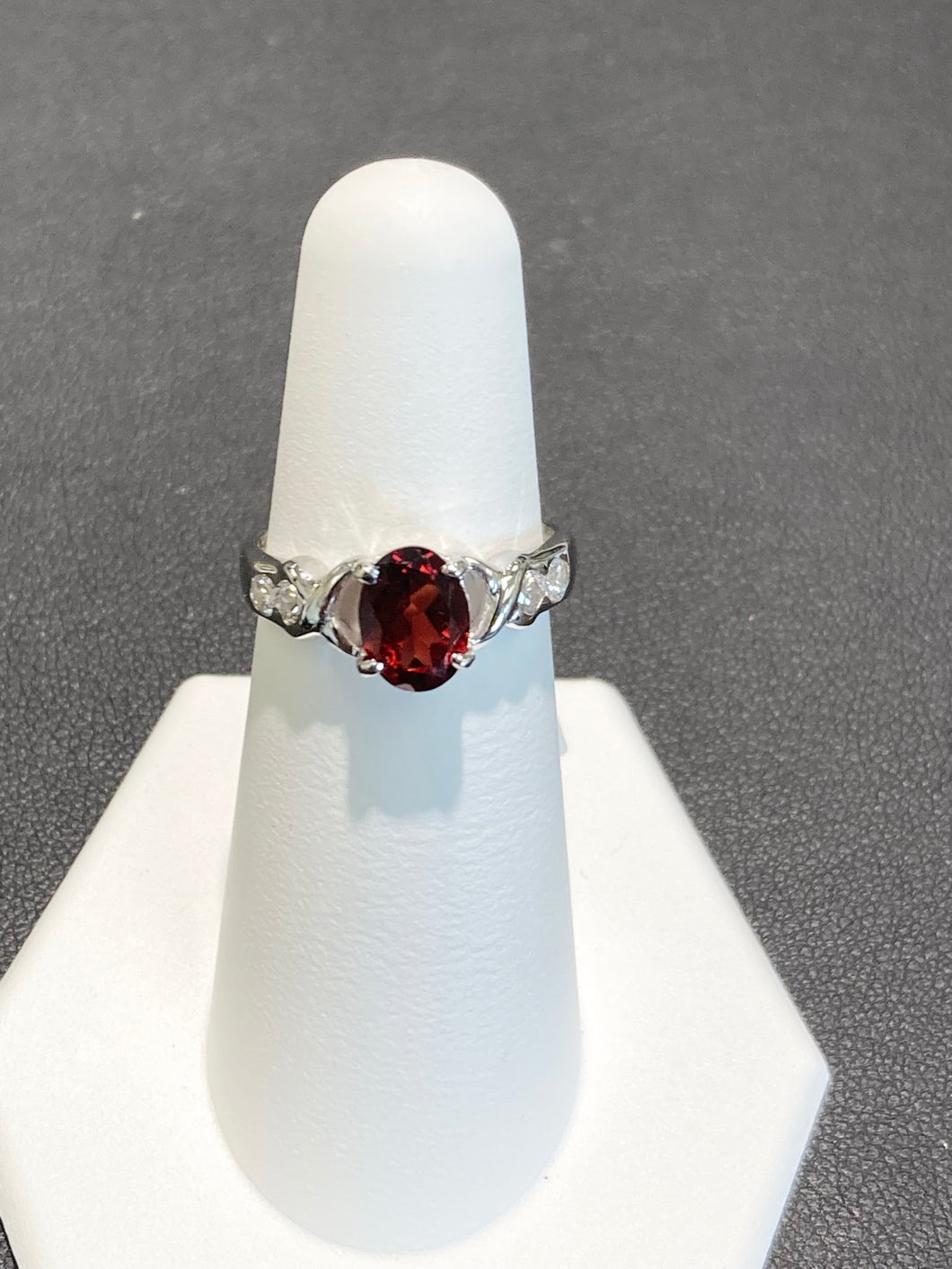 Garnet And Cubic Zirconia Silver Ring