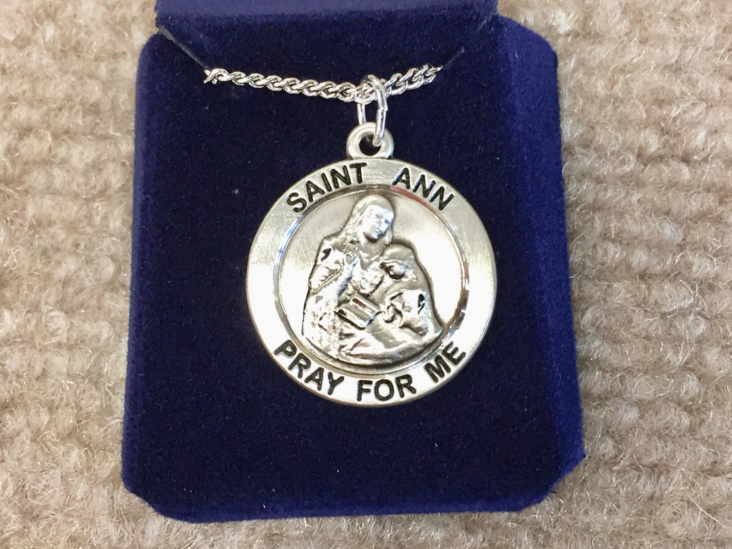 Saint Ann Pendant With 18 Inch Silver Curb Chain Religious
