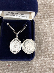 Saint Teresa Of Avila Silver Pendant With Chain Religious