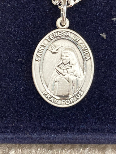 Saint Teresa Of Avila Silver Pendant With Chain Religious