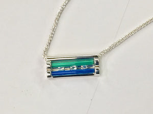 Blue And Green Onyx Silver Bar Necklace