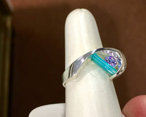 Glacier Blue Onyx And Lavender Cubic Zirconia Silver Ring