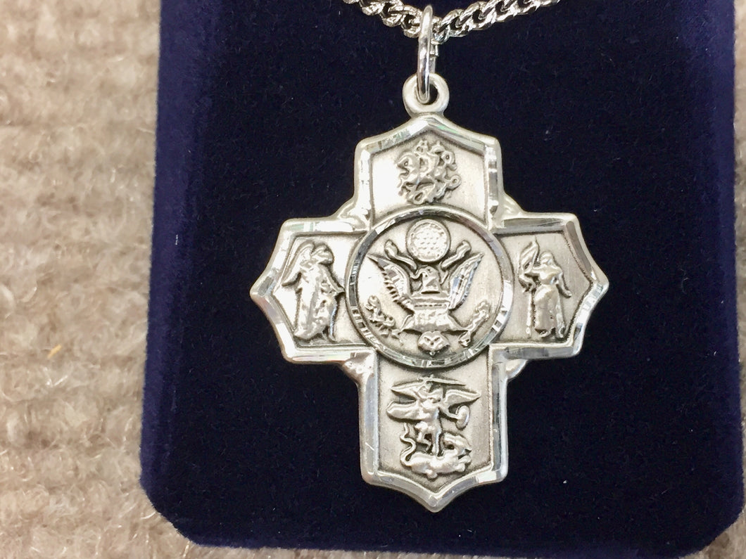 Army Five Way Silver Devotion Medals With Chain Religious