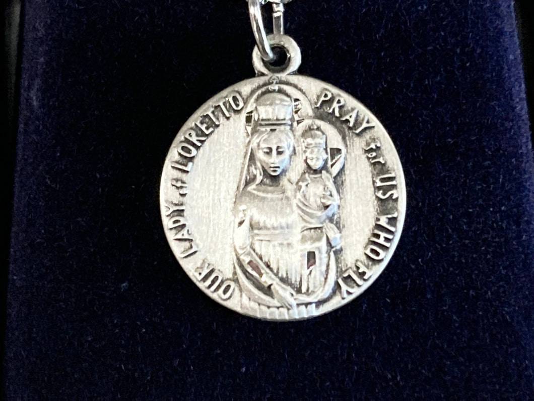 Our Lady Of Loretto Silver Pendant With Chain Religious