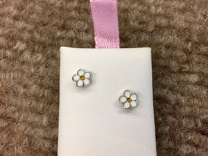 Flower Silver Baby Earrings Threaded Backs
