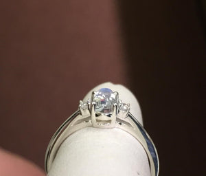 Rainbow Moonstone & Diamond Silver Ring