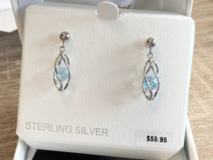 Silver Caged Blue Topaz Dangle Earrings